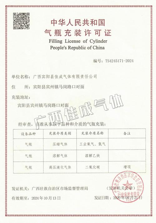 气瓶充装许可证